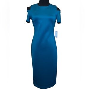 Calvin Klein Teal Cold Shoulder Scuba Sheath Dress
